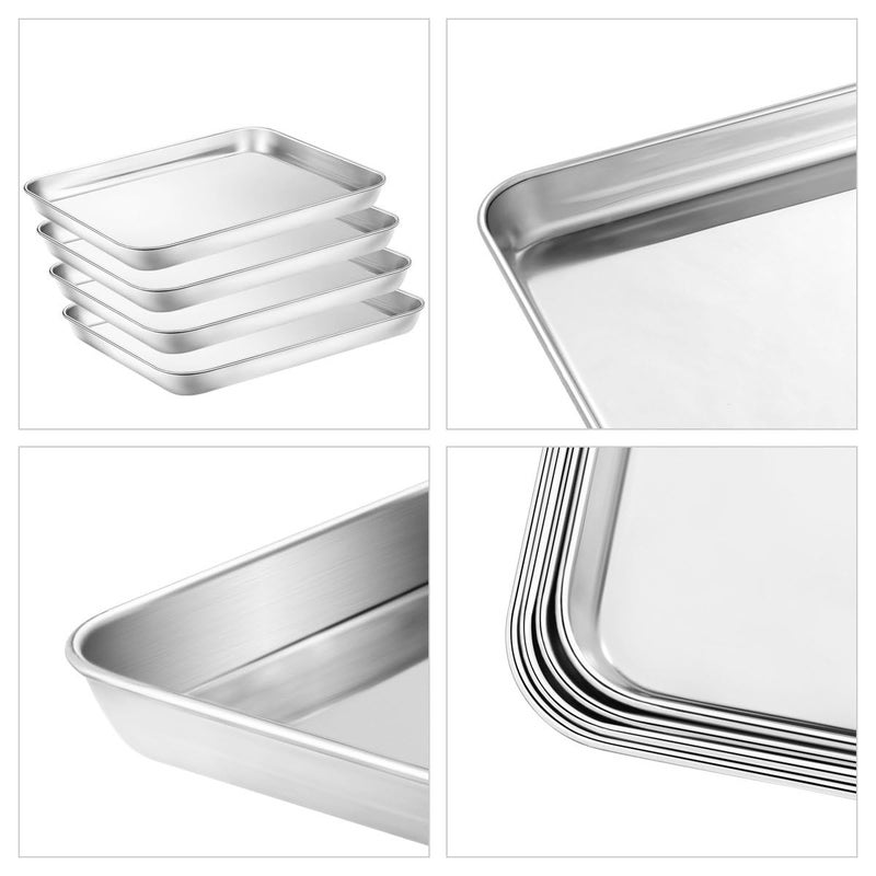 Yododo Baking & Cookie Sheets Set of 4, Yododo Stainless Steel Compact Toaster Oven Pan Tray Ovenware Professional, Size 10.23 x 8.26 x 1 inch, Heavy Duty, Deep Edge, Superior Mirror Finish, Dishwasher Safe - Image 4